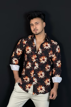অরেঞ্জ ব্ল্যাক প্রিন্টেড শার্ট-Sunflower