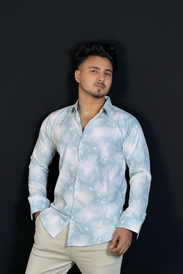 স্কাই কালার প্রিন্টেড শার্ট-Floral